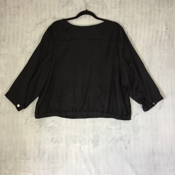 Cross Front Top Womens 22 Snaps Angled Zipper Black Poly Lightweight Pockets - Picture 4 of 13